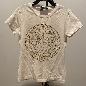 Versace Medusa Studded T Shirt cream size 8 Good Condition